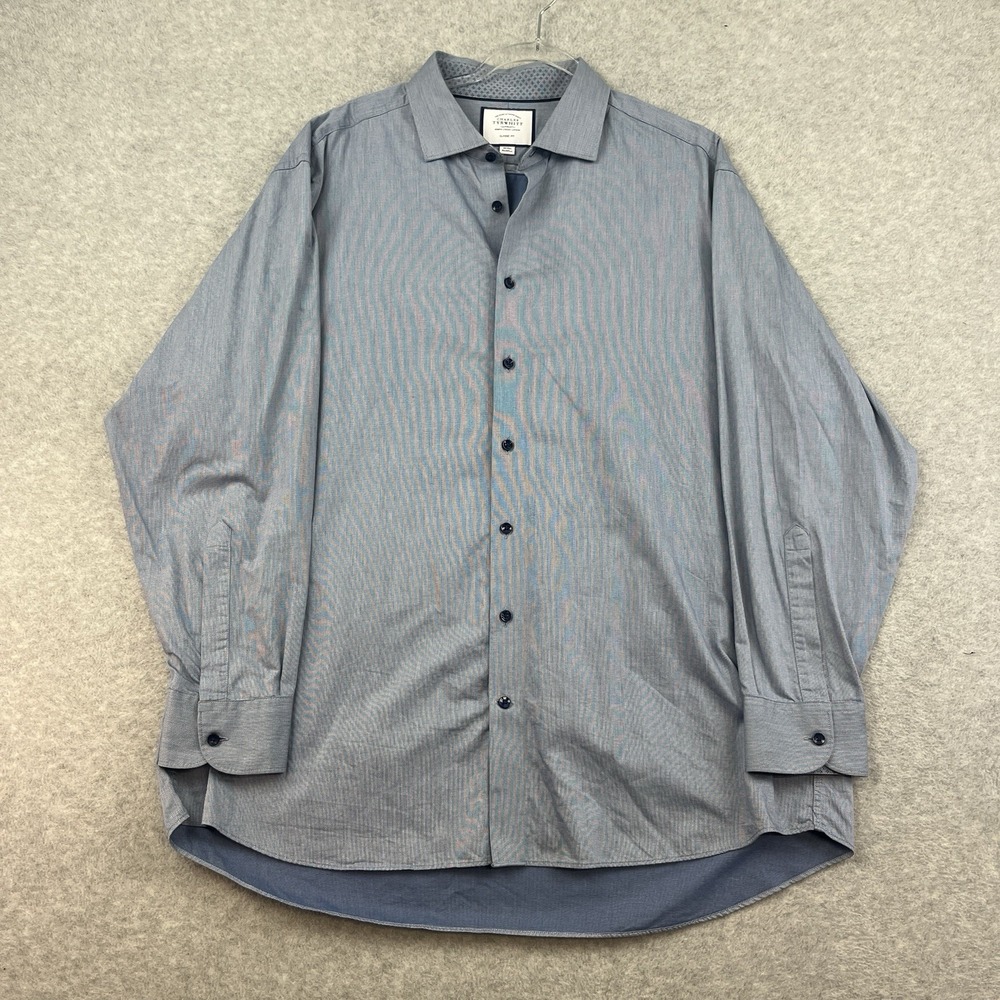 Charles Tyrwhitt Shirt Men 18 35 Classic Fit Button Up Paisley Flip Cuff Gray XX